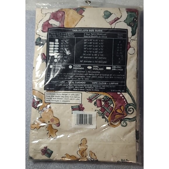 Vintage Christmas Tablecloth. 52" x52' Santa, presents, Reindeer and ornaments - Picture 3 of 3